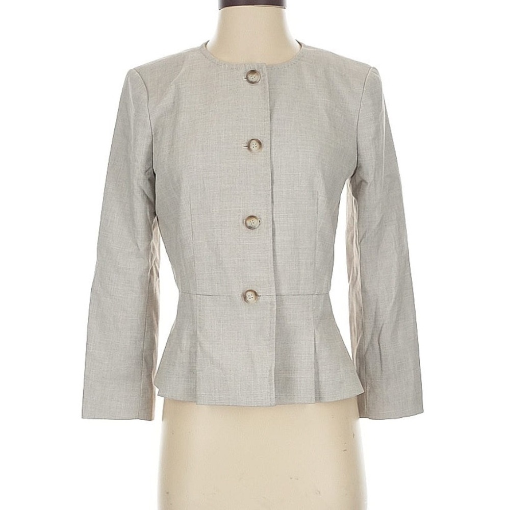 NWT Ann Taylor The Peplum Jacket Crosshatch Blazer Beige Gray Size 10